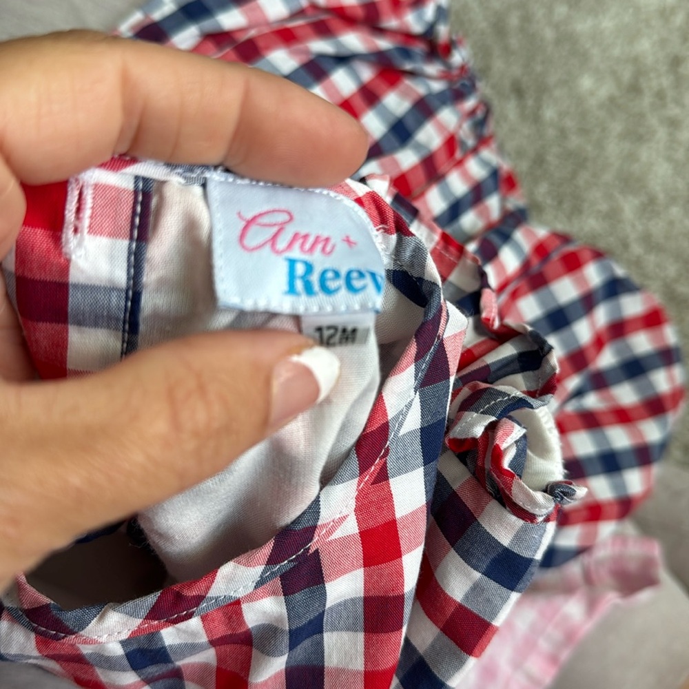 Patriotic Plaid Baby Romper with matching bow Headwrap - Picture 5 of 8